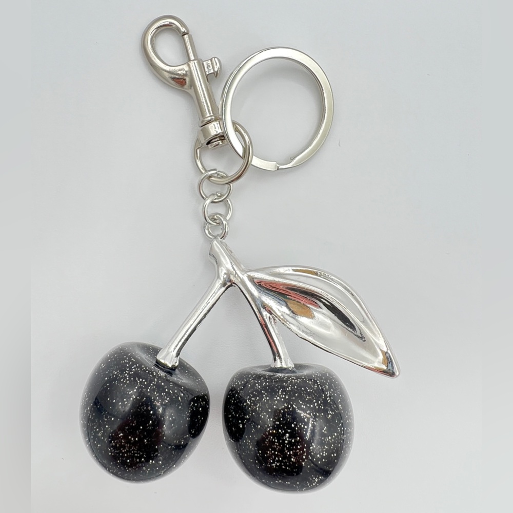 Double Cherry Bag Charm Black Silver New